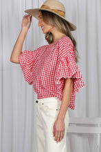 Load image into Gallery viewer, Gingham Scallop Edge  Ruffle Sleeve Top