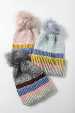 Load image into Gallery viewer, Multi Pastel Stripe Knit Pom Beanie