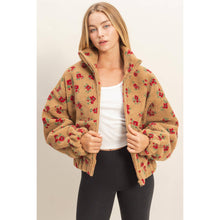 Load image into Gallery viewer, Floral Print Sherpa Zip-Up Jacket