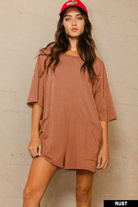 Crew Neckline V-back Oversized Solid Romper