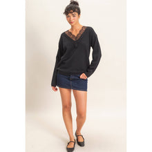 Load image into Gallery viewer, Lace Trim V-Neck Sweater