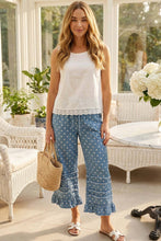 Load image into Gallery viewer, Polka Dot Flared Ruffle Cotton Crop Denim
