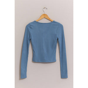 Brushed Ribbed Button-Front Top