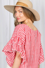 Load image into Gallery viewer, Gingham Scallop Edge  Ruffle Sleeve Top
