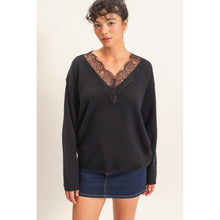 Load image into Gallery viewer, Lace Trim V-Neck Sweater