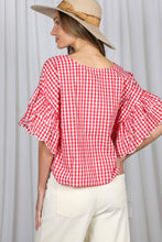 Load image into Gallery viewer, Gingham Scallop Edge  Ruffle Sleeve Top