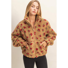 Load image into Gallery viewer, Floral Print Sherpa Zip-Up Jacket
