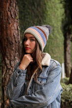 Load image into Gallery viewer, Multi Pastel Stripe Knit Pom Beanie