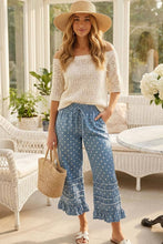 Load image into Gallery viewer, Polka Dot Flared Ruffle Cotton Crop Denim