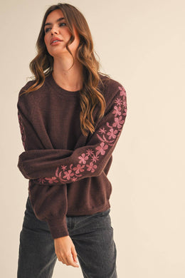 Sweater with Floral Embroidery Sleeves