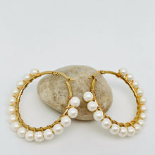 Load image into Gallery viewer, Pearl Beaded Hoop Earrings